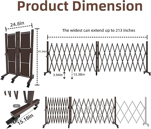 Miniatura 5 de Puerta de entrada expandible de 213 pulgadas de ancho y valla retráctil para exteriores, barricada de aluminio giratoria de 180° con ruedas, barrera