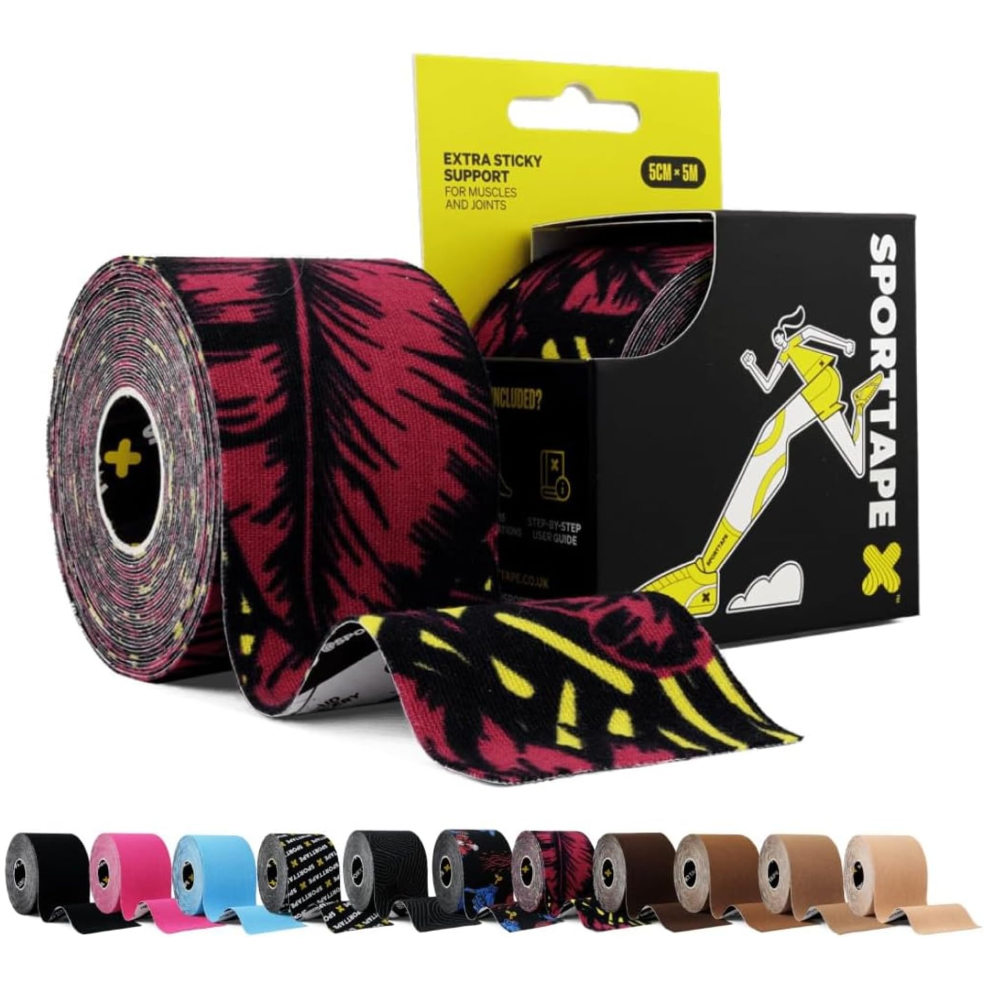 Kinesiology Tape, 5cm x 5m, Wild - Waterproof & Hypoallergenic Kinetic Physio Tape for Muscle Injury Recovery, Sports Strapping, Knee Pain, Joint Support & Blisters - Single Uncut Roll