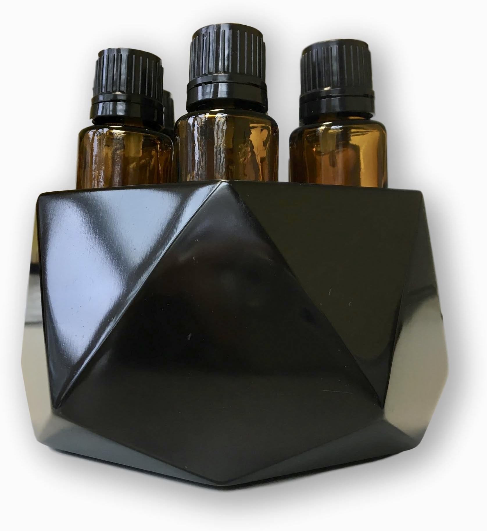 Diamond Stone Essential Oil Holder-100% Stone and Handmade-Decorative Display Case Box Holder for 7, 15ml Bottles (Classy Black)