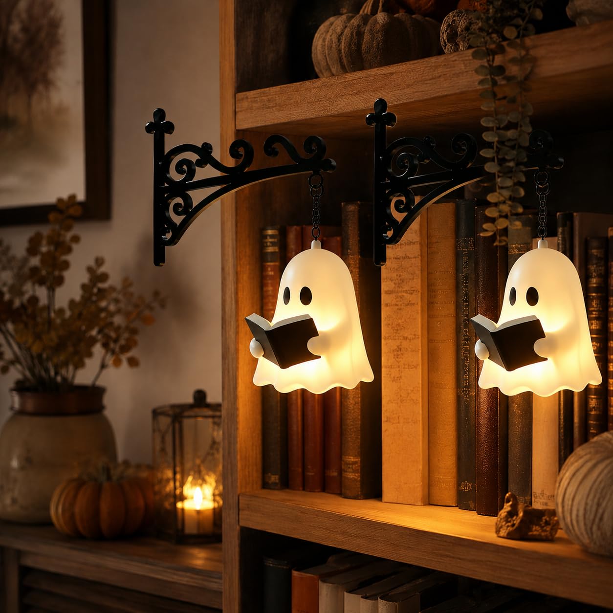 Bookshelf Lantern, Book Nook Lights, Library Lantern-Decorative Bookshelf Lighting, Vintage Hanging LED Warm Lighting Decoration for Halloween,Home Library, Desktop Ornament (A 2pcs)
