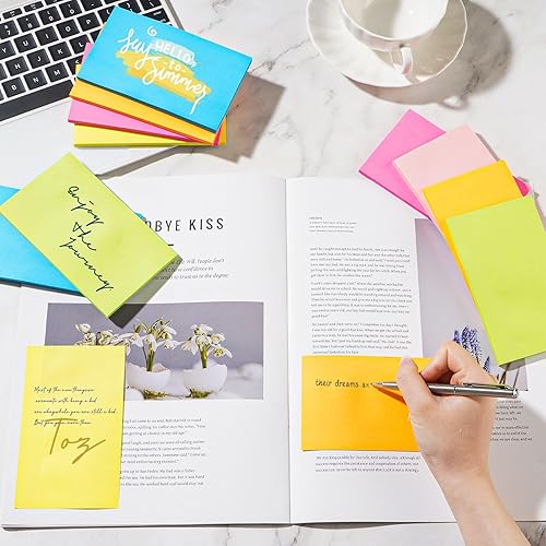 Vista 5 de (12 blocs) Notas adhesivas de 3 x 5 pulgadas, poste adhesivo fuerte de colores brillantes, adecuado para escuela, hogar, oficina, eliminación