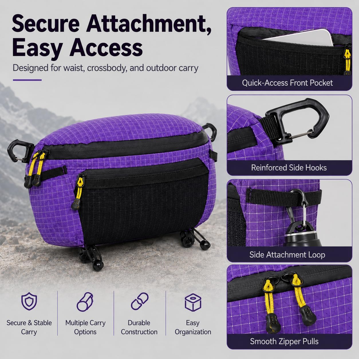 Backpack Strap Phone Pouch, Crossbody & Waist Bag, Purple