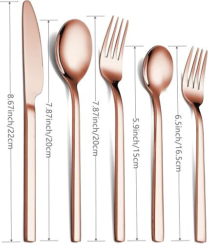 Miniatura 2 de Juego de cubiertos de cobre de 20 piezas juego de cubiertos de cubiertos utensilios de cocina de acero inoxidable juego de cubiertos para 4 incluye
