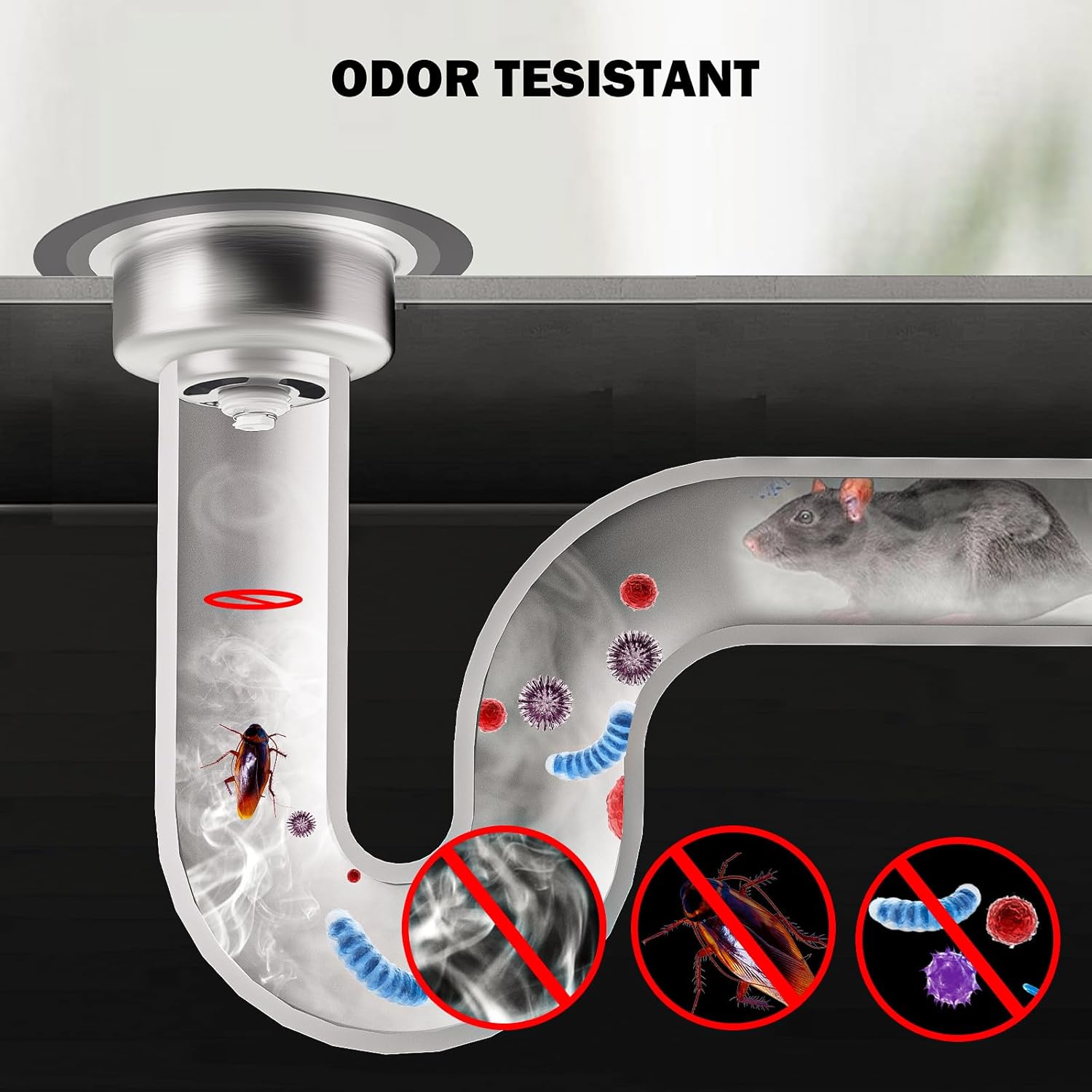 3 in 1 Kitchen Sink Drain Strainer and Stopper Combo, Stainless Steel Pop Up Kitchen Sink Stopper with Anti-Clog Basket for US Standard 3-1/3 Inch Drain,1 Pack