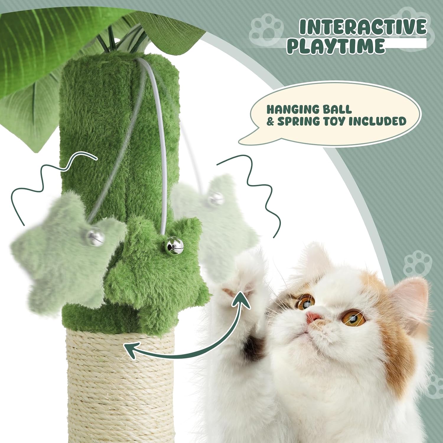 Magshion 32" Cat Tree for Kittens and Senior Cats, Leaf-Themed Small Cat Tower with Scratching Posts, Cozy Condo, Low Perch & Hanging Toys for Indoor Cats, Space-Saving Cat House, Green