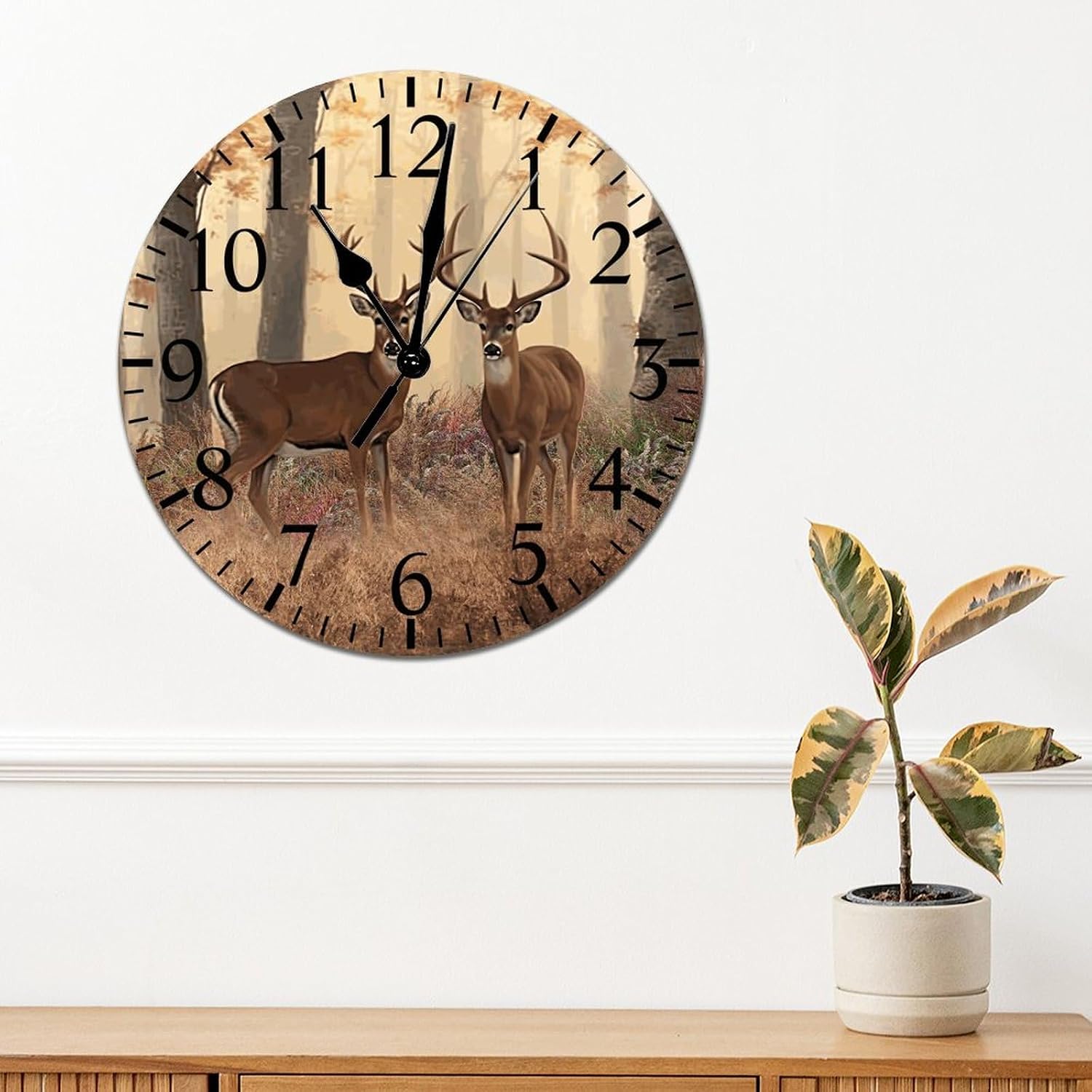 ArogGeld Deer Buck PVC Wall Clock Deer Hunting Large Wall Clock 12in Silent Non-Ticking Battery Operated Unique Numeral Clocks Decorative for Bathroom Outdoor Indoor Office Home