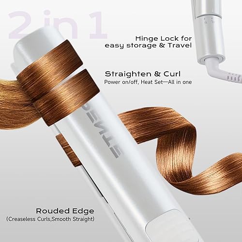 Miniatura 4 de Plancha plana de titanio 2 en 1 con calentamiento rápido y rápido, plancha alisadora profesional de 1 pulgada, 5 ajustes de temperatura para todo