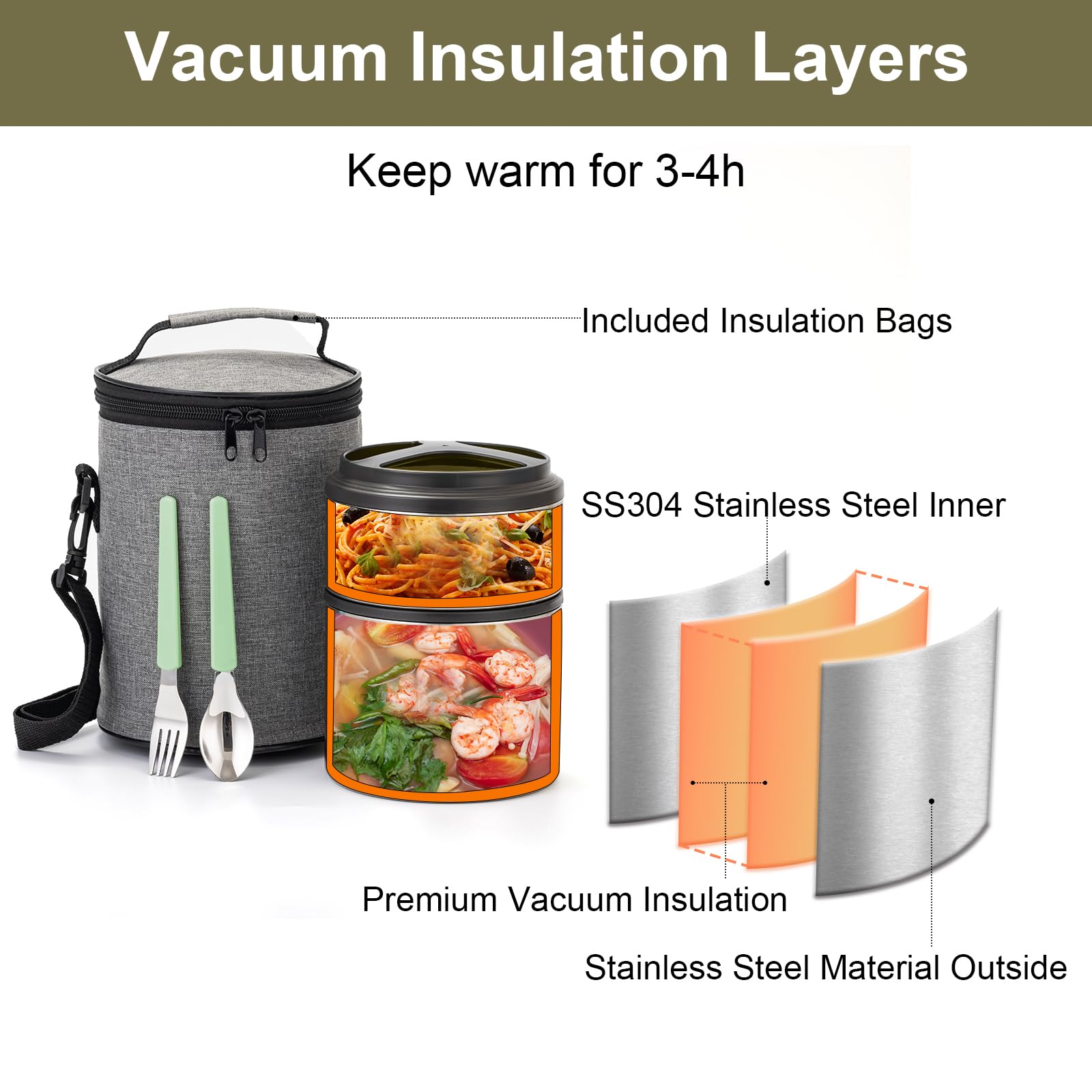 Lille Home Edelstahl-Vakuum-Lunchbox – 1500 Ml, Stapelbar, Auslaufsicher, BPA-frei