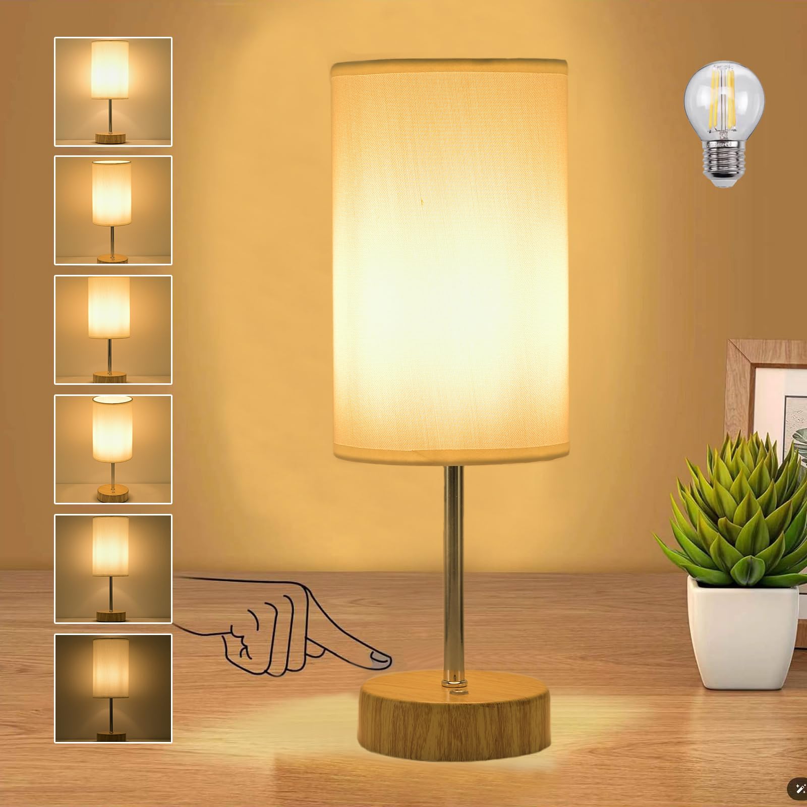 YOIZO Cordless Table Lamp 5000mAh Rechargeable | Battery Operated Lamps with Brightness Memory, Stepless Dimmable, Portable Touch Control Bedside Lamp for Home/Bedroom/Indoor-Outdoor (Wood)