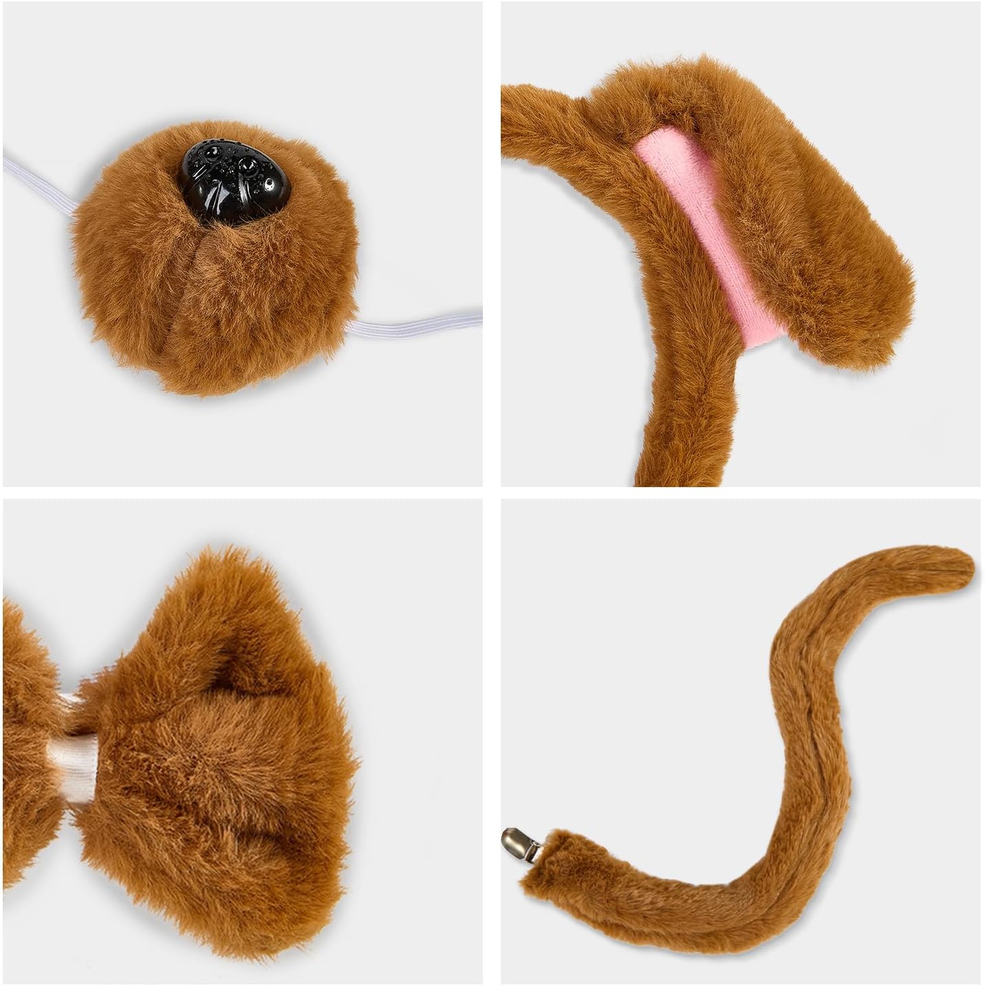 4Pcs Lion Costume, Brown Ears Headband & Tail Nose Paw Glove, Halloween Lion Cosplay Costume Accessories for Party - Image 4