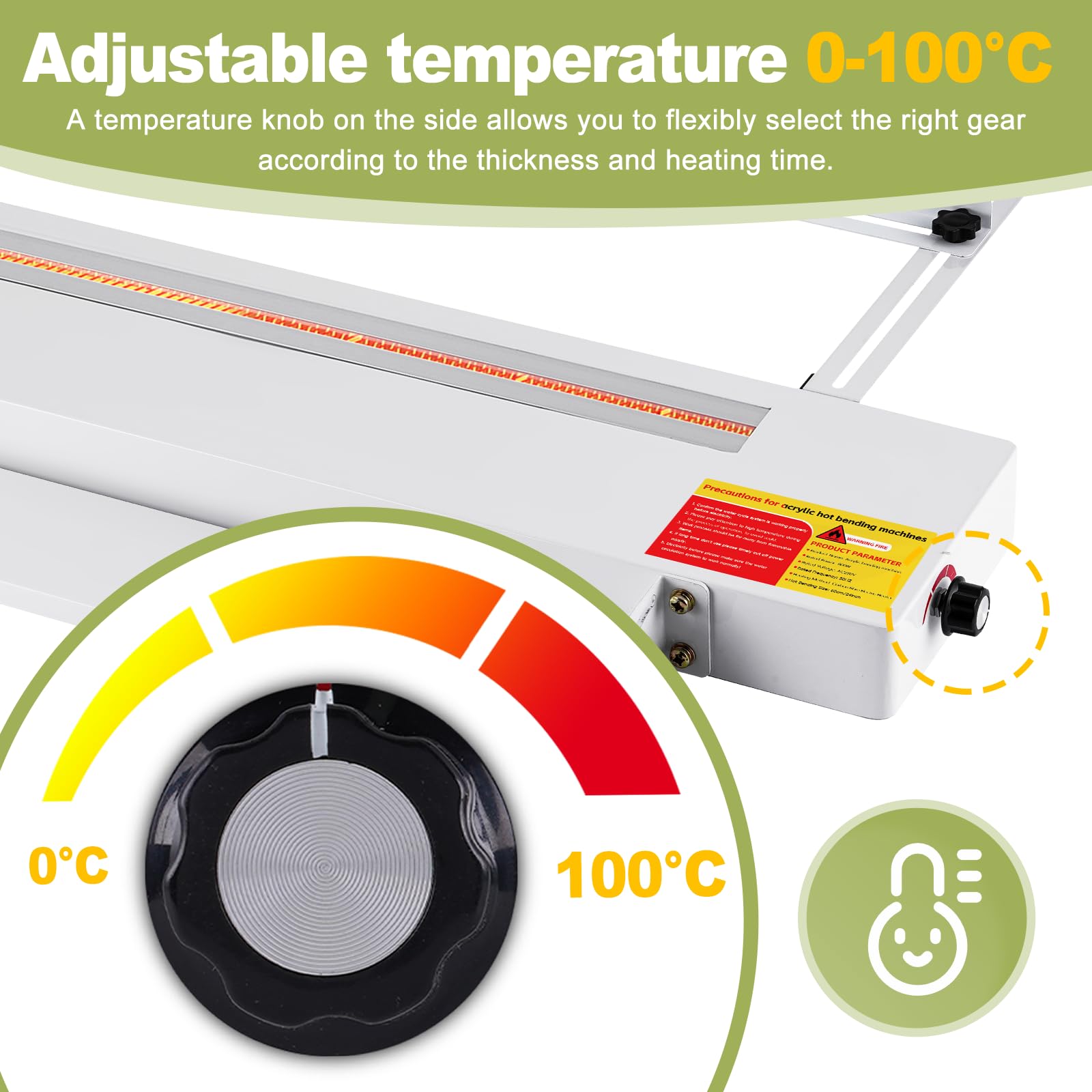 Cintreuse acrylique 60 cm 800 W Machine à cintrer la chaleur acrylique avec angle réglable de 0-90 degrés, largeur 0-30 cm, température 0-100 ℃, pour 1-6 mm PVC/PC/ABS/PP, etc.
