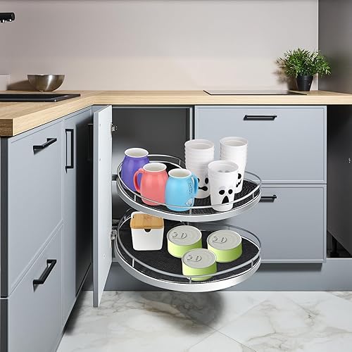 Miniatura 6 de Lazy Susan - 2 forros circulares para estantes, revestimientos no adhesivos para gabinetes de cocina, antideslizantes, antideslizantes, para