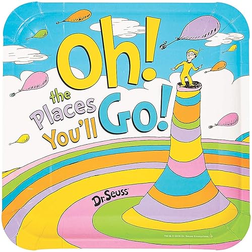 Fun Express Dr. Seuss™ Oh, the Places You'll Go Platos cuadrados de papel - 8 unidades