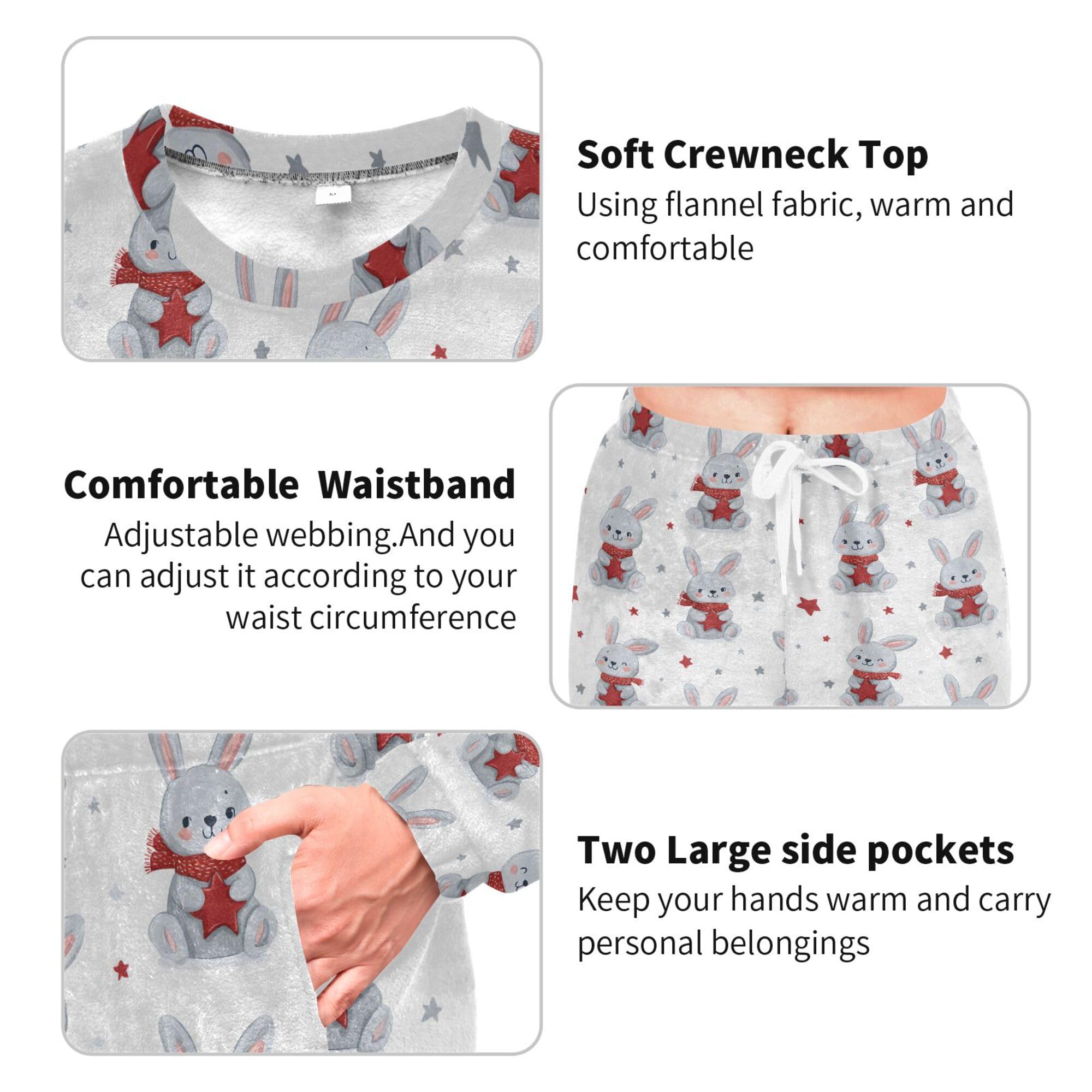 ALAZA Conjunto de pijama de forro polar para mujer, diseño de huesos de fondo rosa, manga larga, ropa de dormir de dos piezas, ropa de dormir térmica, pijama súper suave, talla S