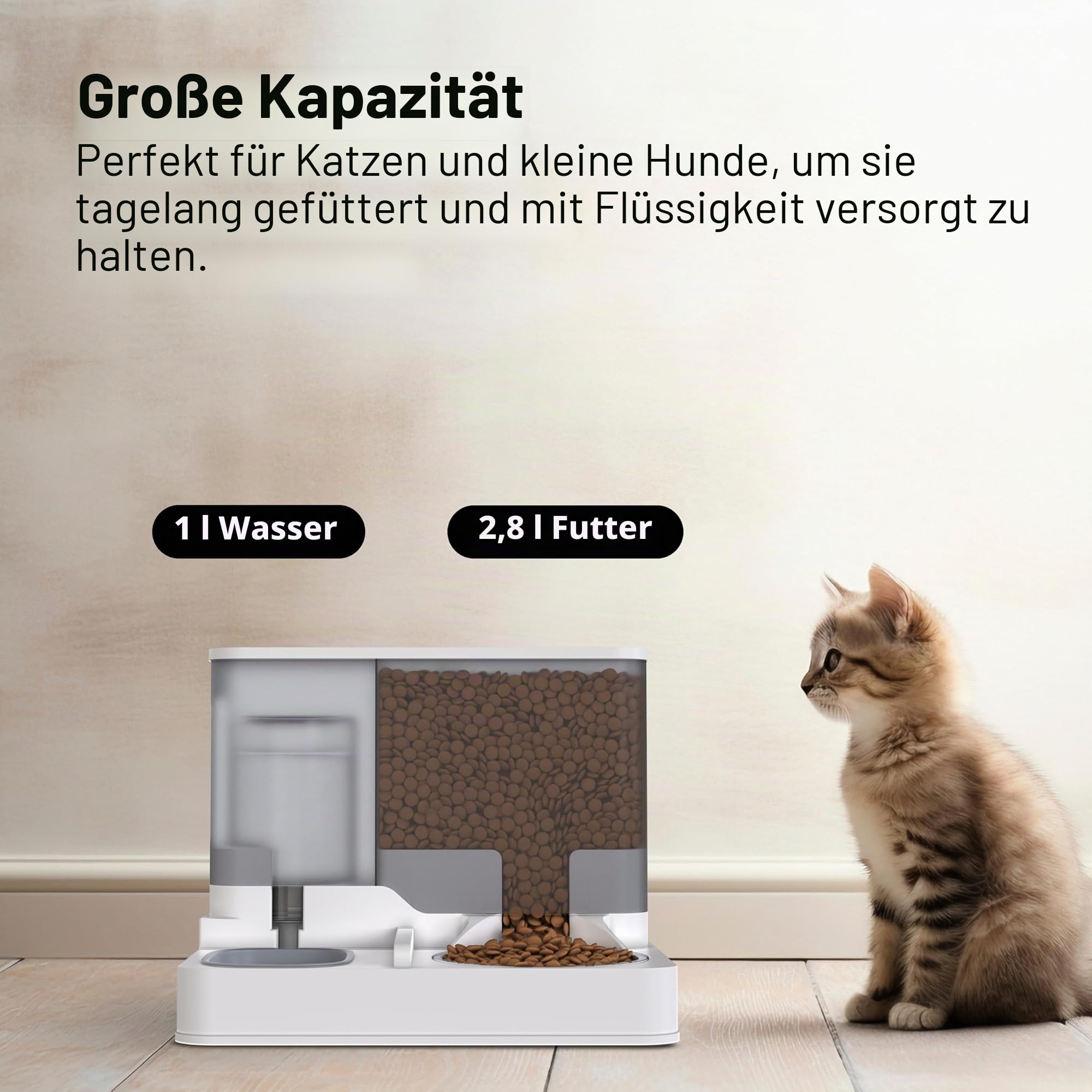 2 in 1 Automatischer Katzenfutterautomat, Alles-in-einem Automatisches Futter- und Wasserspender, Haustier-Futterautomat für Katzen und kleine Hunde, 3,8 L Schwerkraft-Haustier-Futterstation für