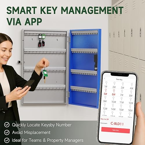 Miniatura 7 de WeHere Caja de bloqueo de 96 llaves de montaje en pared, armario grande para llaves inteligentes, OTPaplicacióndesbloqueo de código fijo, acceso OTP