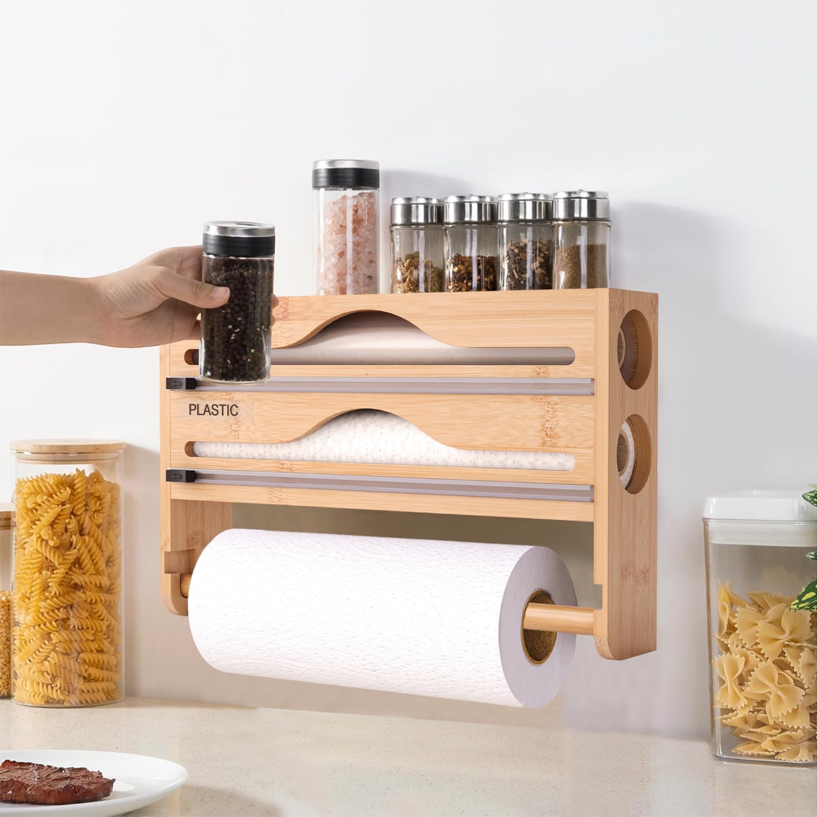 Dispensador de película adhesiva de pared con soporte para rollo, ideal para tu cocina moderna