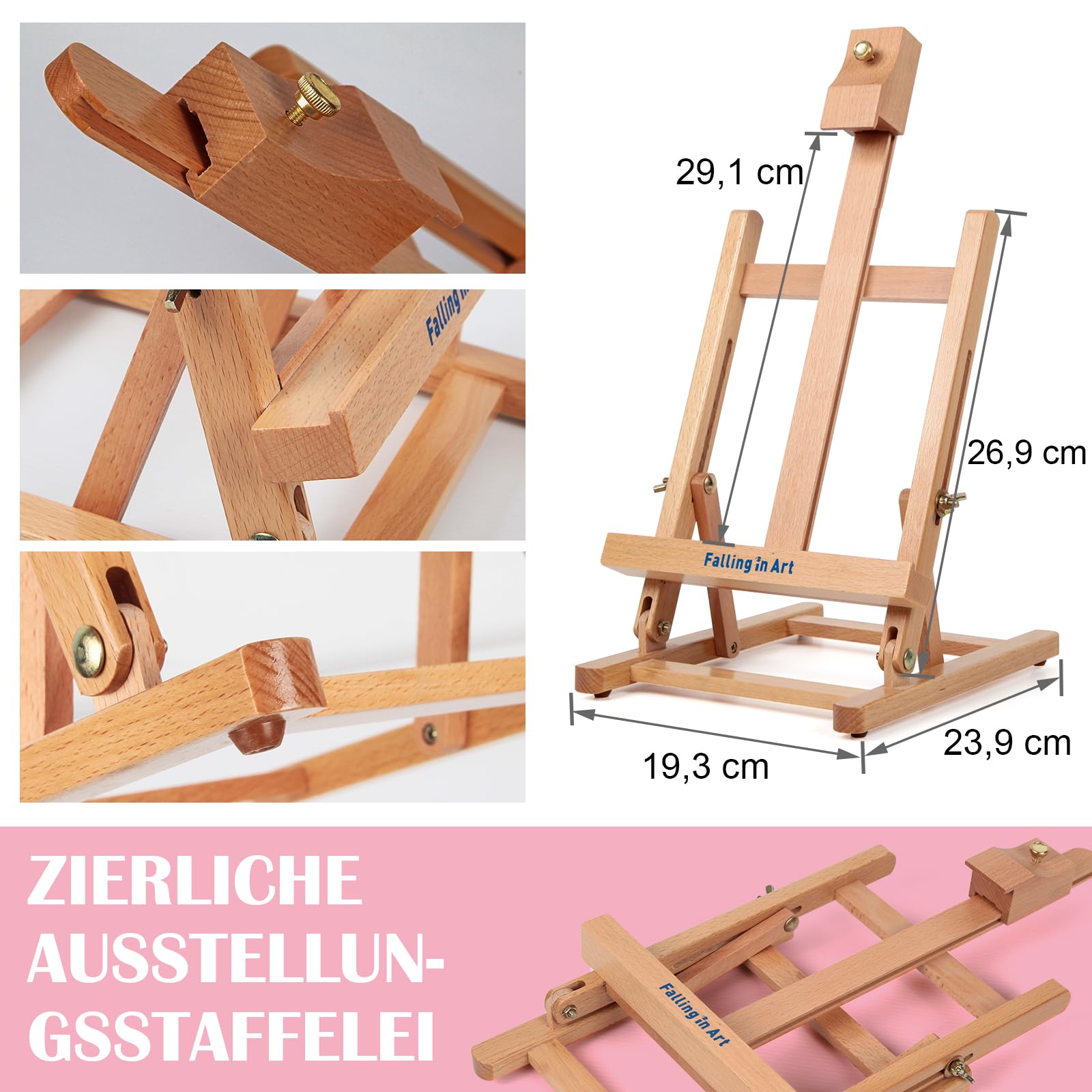 COOZEE Easel Set, 46-teiliges Malset mit Tischstaffelei, Acrylmalerei-Starterset mit 12 Acrylfarben, 12 Buntstiften, Pinseln, Leinwandplatten und Aquarellblock für Einsteiger & Hobbymaler, Rosa