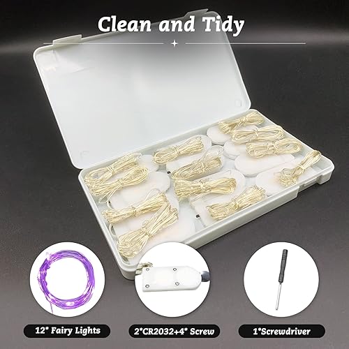 Miniatura 6 de Paquete de 12 luces de hadas, funciona con pilas, 20 luces LED, 2,1 metros, alambre plateado, impermeables, luces de Navidad para exteriores, mini