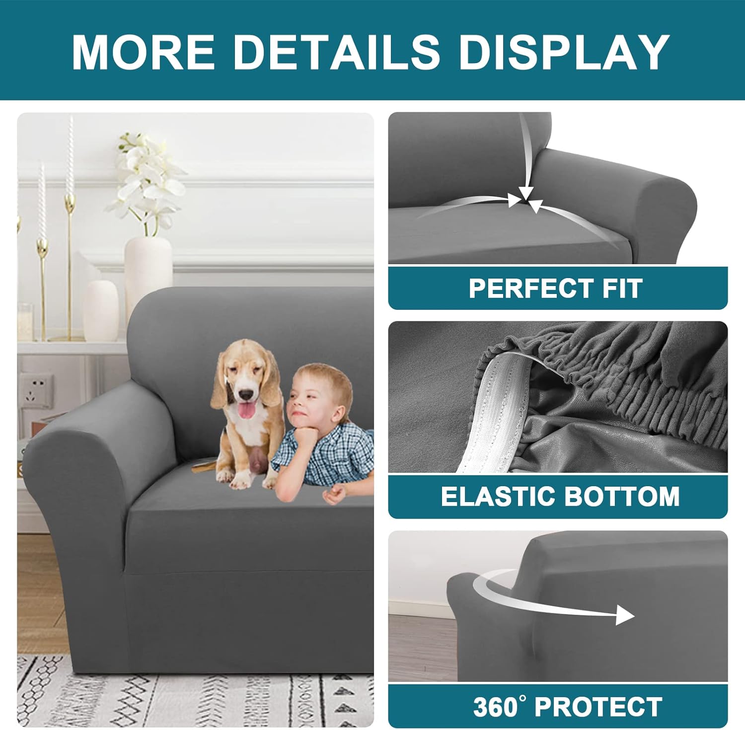 Turquoize 100% Waterproof Chair Covers Stretch Chair Slipcovers for Living Room Armchair Sofa Cover Chair Couch Cover with Arms Furniture Protector for Chairs Feature Soft Fleece Fabric (Chair, Grey)