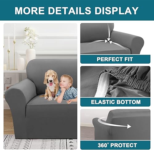 Miniatura 5 de Turquoize Fundas de sofá 100% impermeables dobles para mascotas, funda elástica para sofá de 3 cojines, protector de sofá a prueba de fugas, con