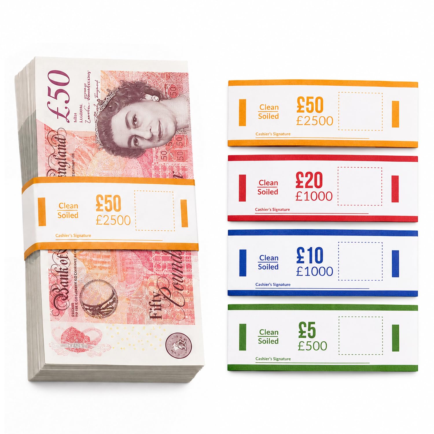 Cash Bands Currency Straps – Self Adhesive Money Bands for Bundling Banknotes – Cash Counting & Banking Straps for Retail, Cash Offices, Shops & Businesses (£5 - Green, 50)