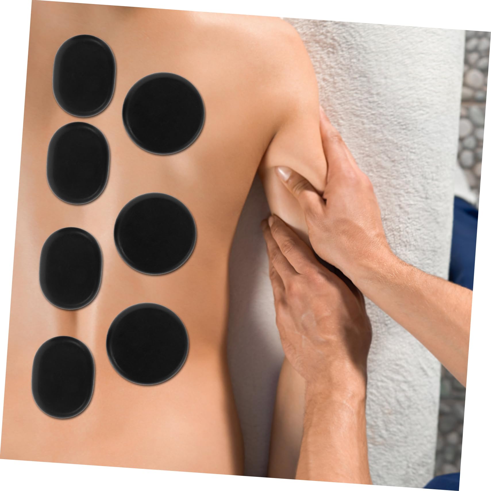 Calentador de Masaje Piedras Calientes Redondas de Basalto, 6 Piezas | Juego de Masaje en Casa y Spa, Piedra de Bian Negra, Superficie Lisa, Agarre Fácil
