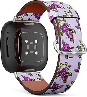 CJBROES Replacement Leather Watch Band, Compatible with Fitbit Versa 3 and Fitbit Sense of Wristband Bracelet Accessory - Gipsy Floral Watercolor