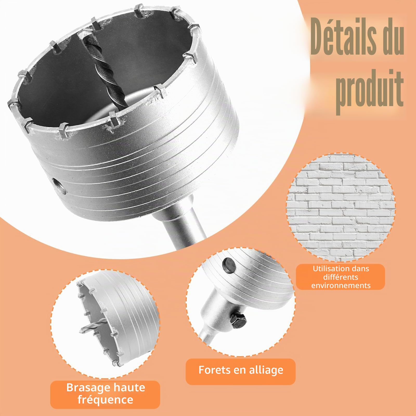 MIVIDE Couronne de Forage de 100 mm avec Adaptateur SDS plus de 220 mm et Foret de Centrage, Couronne de Forage de 100 mm Résistante aux Chocs pour Maçonnerie, Béton