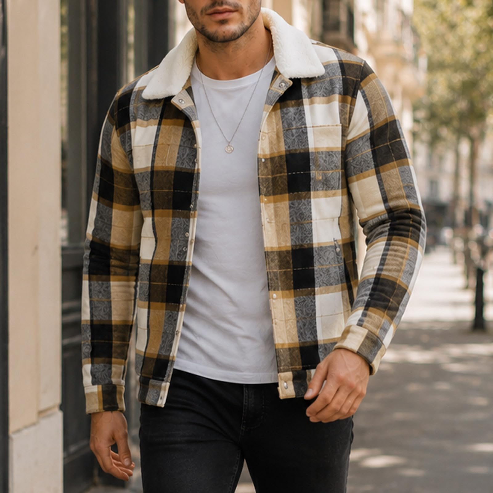 Chemise en flanelle à carreaux à manches longues pour homme