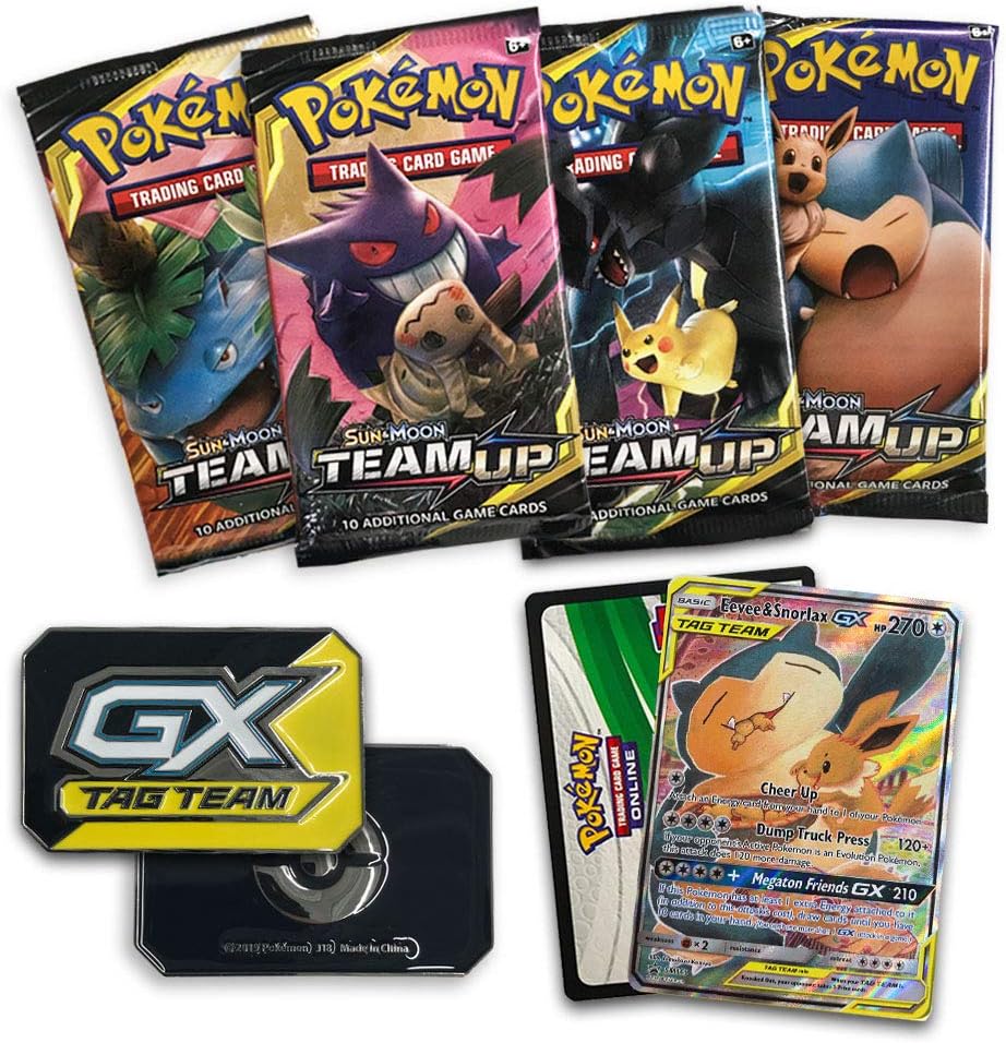 Bіg Sаlе Pokemon TCG: Sun & Moon Team Up Collector's Tin Containing 4 Booster Packs and Featuring A Foil Eevee & Snorlax GX Card