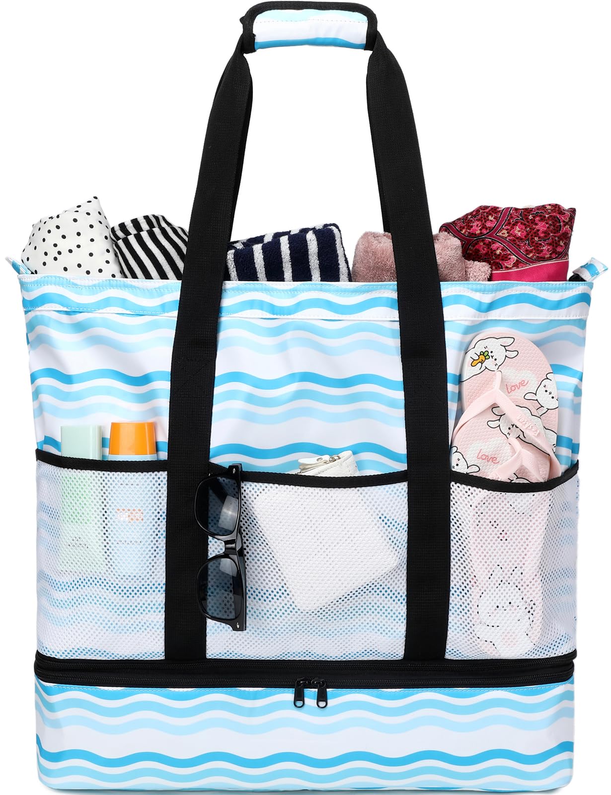 DSIUE Beach Bags with Cooler - Waterproof Sandproof Tote for Women - Large Pool Gym Travel Bag