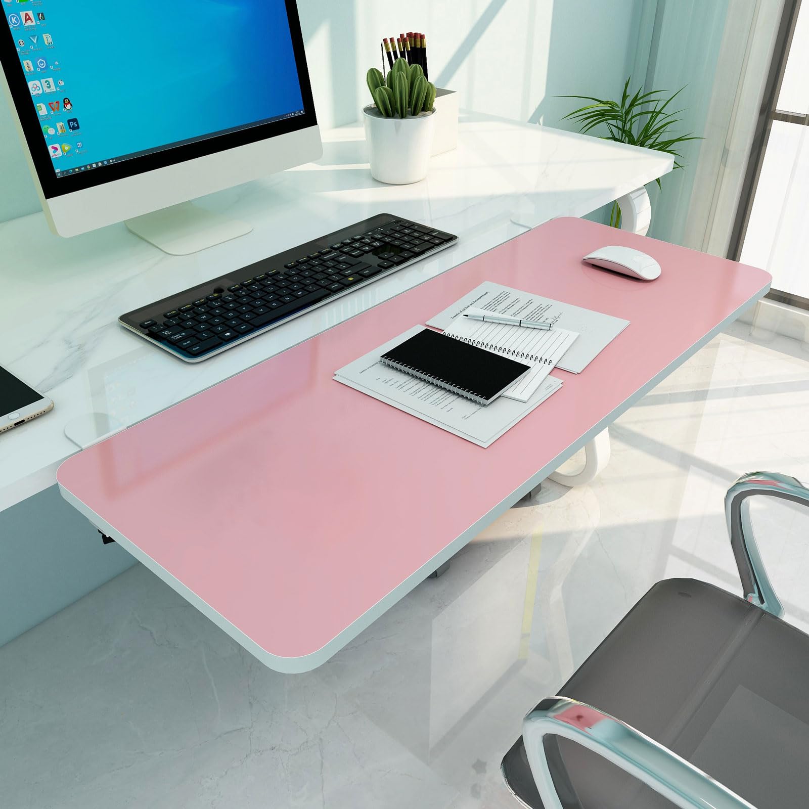 TapferBahn Desk Extender,Ergonomics Desk Extender Tray.Table Mount Desk Extender Shelf,Foldable Keyboard Tray,Desk Extender For Keyboard,Punch-Free Clamp On Desk Extension,Foldable,Working