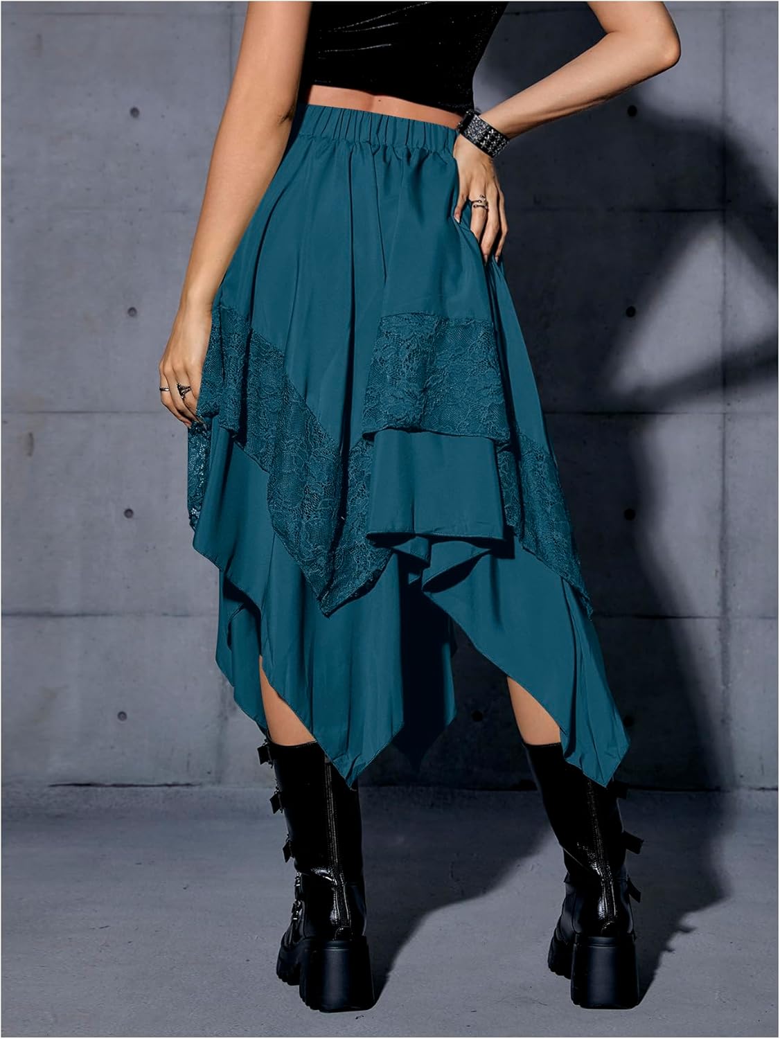 Verdusa Women's Renaissance Pirate Skirt 2026 Y2k Contrast Lace Asymmetrical Midi Skirts Whimsical Clothes