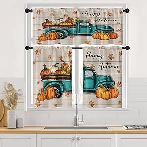 Amazon.com: Arttown Turquoise Truck Farm Fall Kitchen Curtains with ...