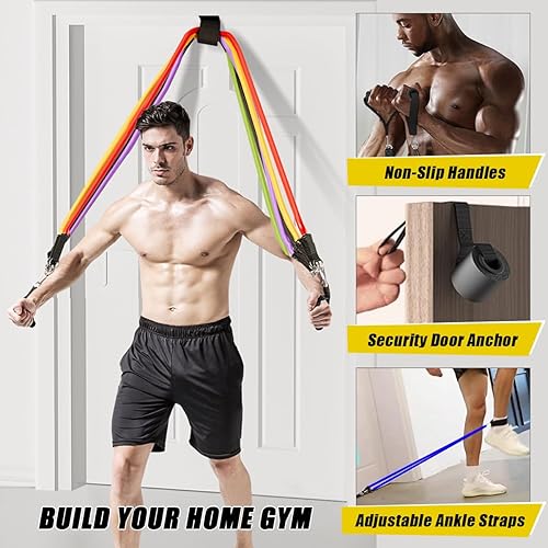 Miniatura 5 de Juego de 23 bandas de resistencia para entrenamiento, 5 bandas apilables para ejercicio, 5 bandas de resistencia en bucle, 2 deslizadores de núcleo,