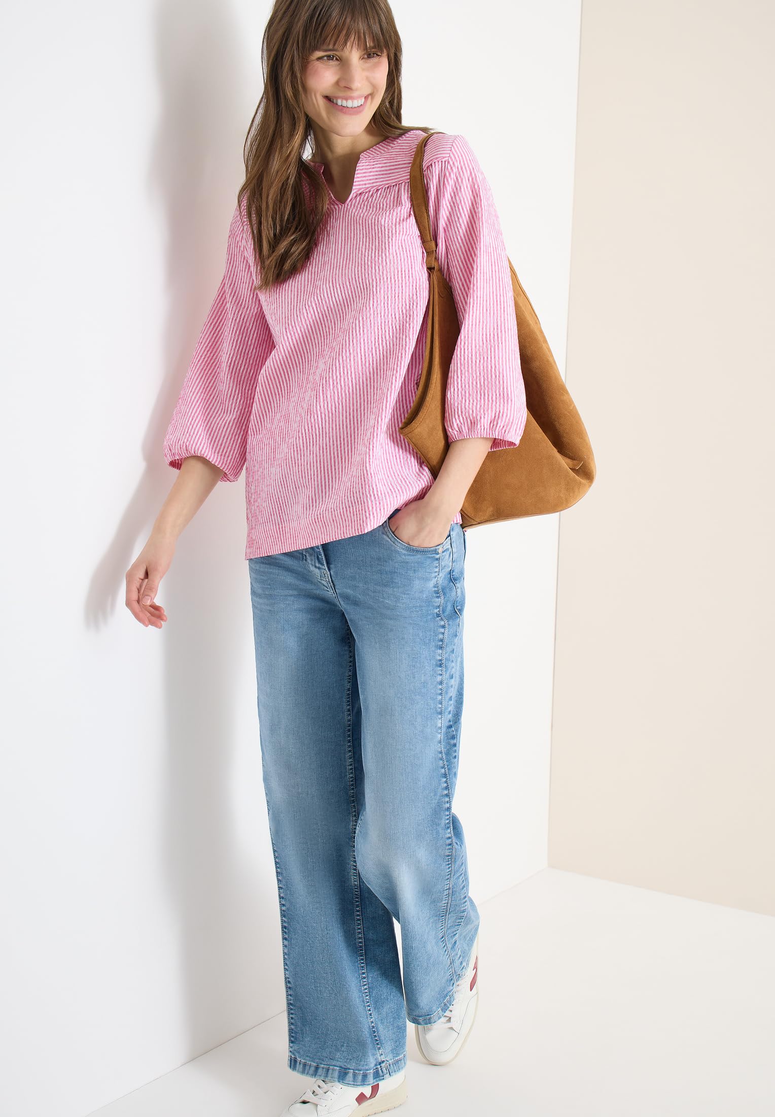 Cecil Damen 3412881 3/4-Arm Bluse in Seersucker Qualität (1er Pack)