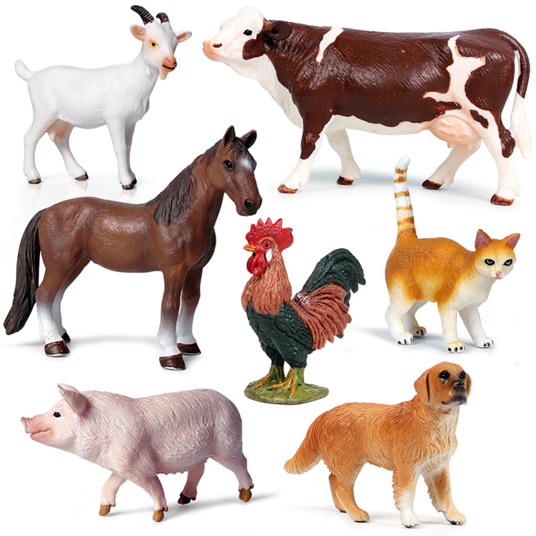7 pezzi/set figurine di animali da fattoria, giocattoli realistici di animali da fattoria includono mucca, gatto, maiale e altro, in plastica inodore, figurine decorative educative per la cas