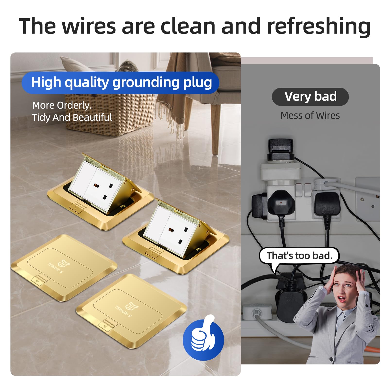 Scatola con presa pop up da pavimento con copertura impermeabile, presa da tavolo da incasso per ufficio, cucina, ristorante, personalizzabile con 2 porte USB/USB-C/RJ45/vuote (presa 13A, dorata)