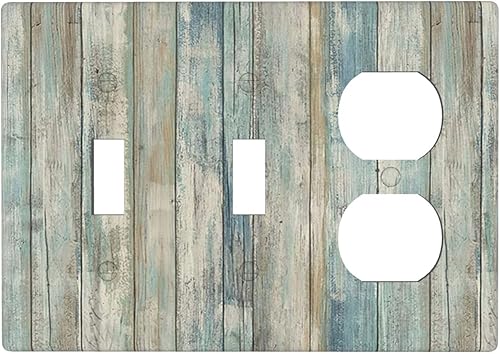 Miniatura 235 de Placa de pared dúplex de receptáculo de dispositivo de 1 gang de madera envejecida blanca gris con veta de tablón, cubierta de enchufe eléctrico de