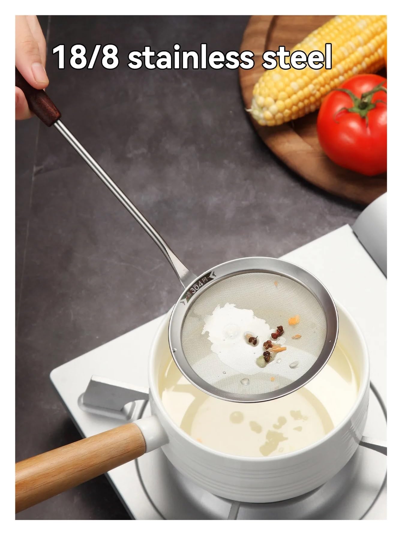1 stücke Edelstahl Küche Sieb Haushalt Knödel Nudeln Hot Pot Löffel für Küche(L)