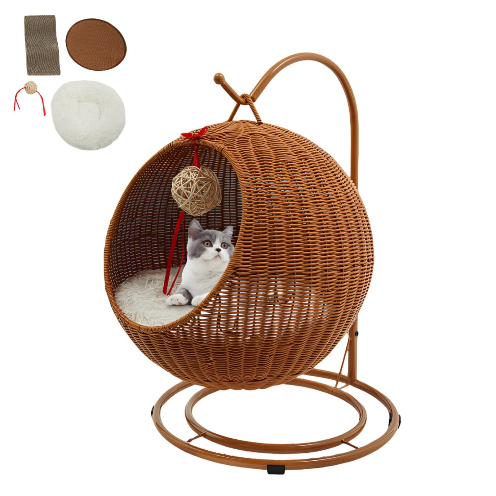 Poltrona sospesa rotonda per gatti, amaca, per gatti, con tappetino Cool-Down, altezza 66 cm, portata 7,5 kg, lavabile e rimovibile, base a doppio disco (giallo)