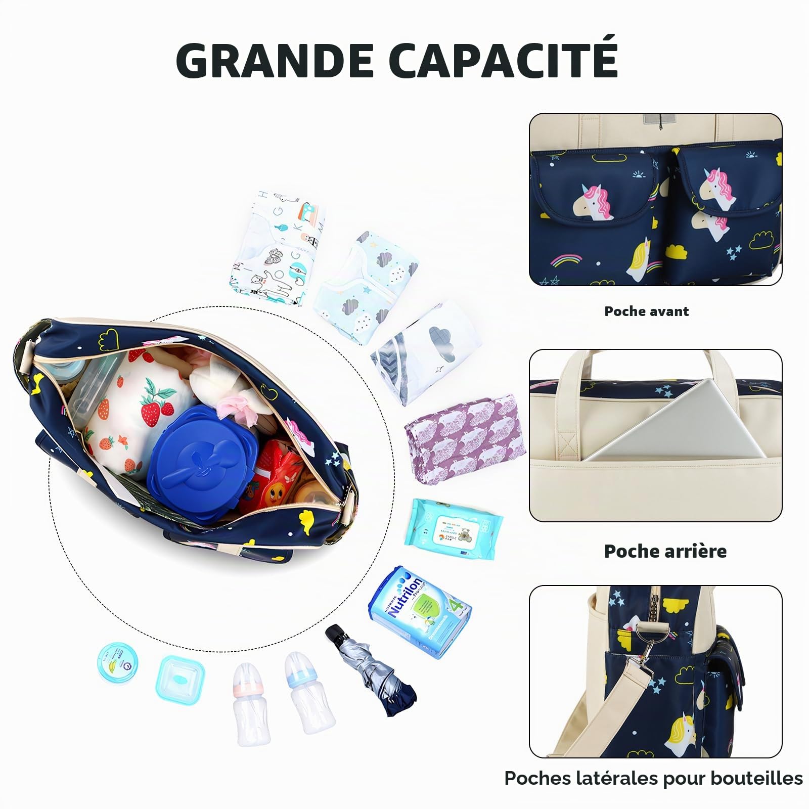 SONARIN Sac à Langer Grande Capacité, Léger et Imperméable - Fourre-tout de Voyage pour Bébé avec Bandoulière et Matelas à Langer