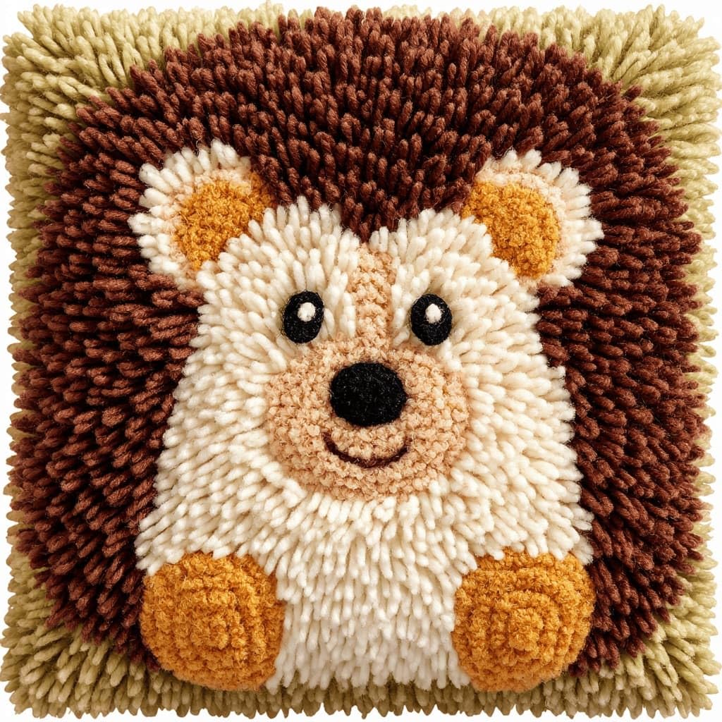 AxiangziK Latch Hook Cushion Kits,Hedgehog DIY Needlework Pillow Cover Cushion Rug Making Kit,17X17Inch Handmade Embroidery Kits, Decorative Throw Pillow Cover for Sofa Cushions, Bedroom Decor