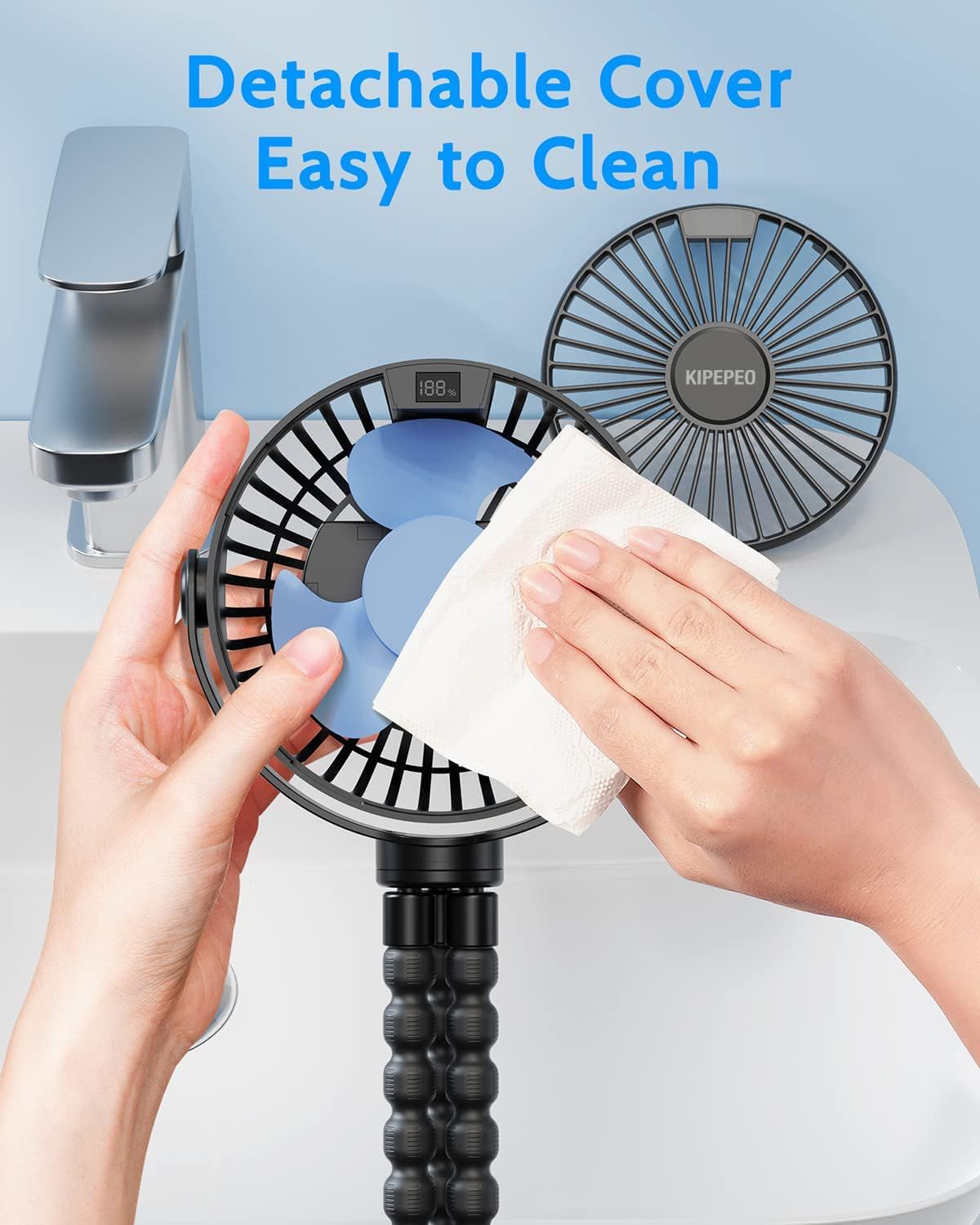 KIPEPEO Portable Baby Stroller Fan, Octopus Tripod, 4 Speed Rechargeable Small Personal Fan Handheld Desk Cooling For Car Seat Crib Treadmill Travel