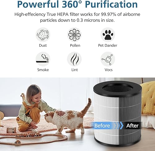 Miniatura 6 de Paquete de 2 filtros de repuesto A2 compatibles con AMEEU GDAP1W y VEWIOR A2 (ClearAir-A2), filtro HEPA 3 en 1 con filtro de carbón activado de alta