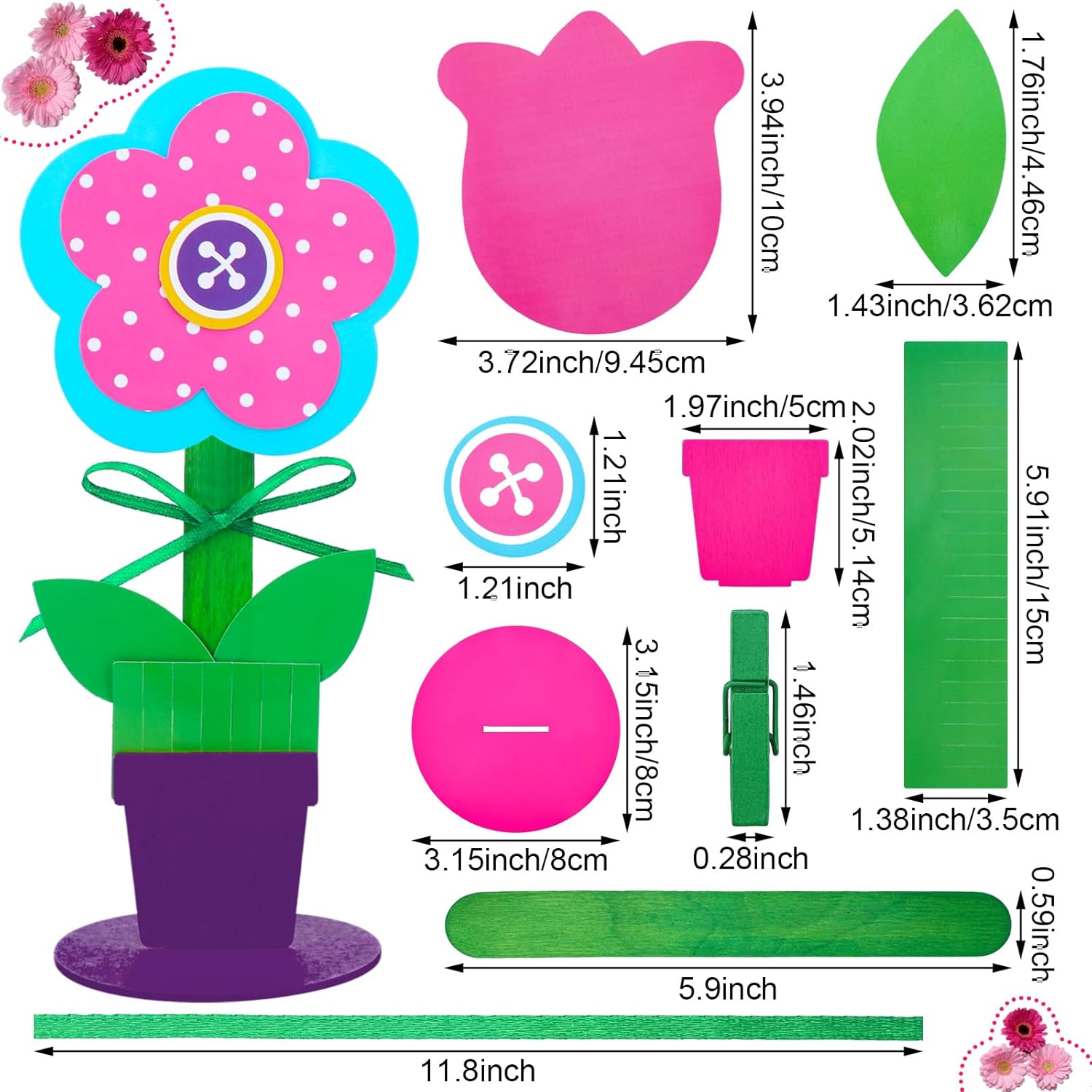 30 Sets Mother Day Crafts for Kids Flower Recipe or Picture Holder Kit Flower Kids Classroom Crafts with Wooden Sticks Flowerpot Ribbon DIY for Family School Activity
