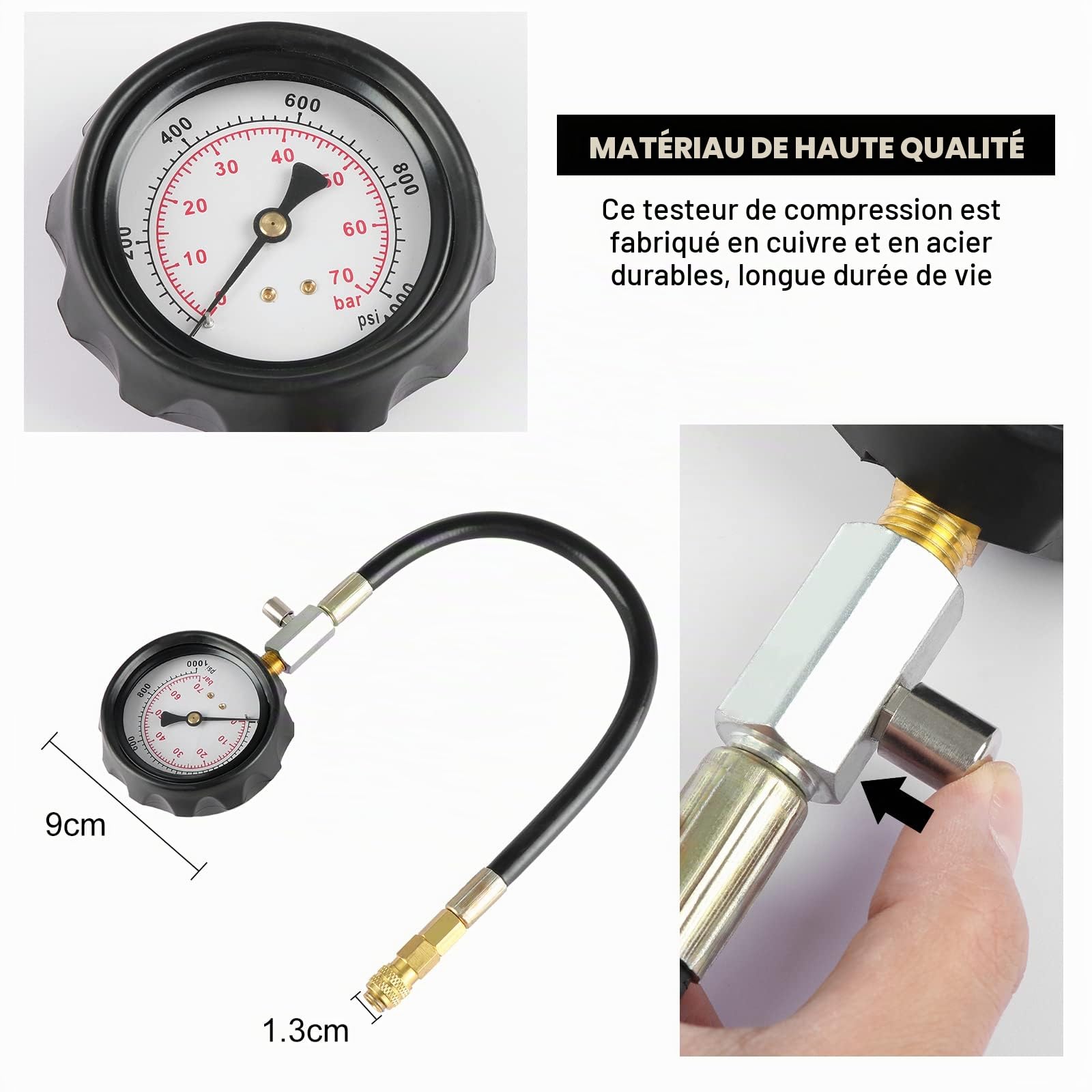 Testeur de compression de moteur diesel HSEAMALL,TDI CDI Cylinder Pressure Diagnosis Tool,Auto Car Tractor Diesel Engine Testing Gauge Manometer Kit