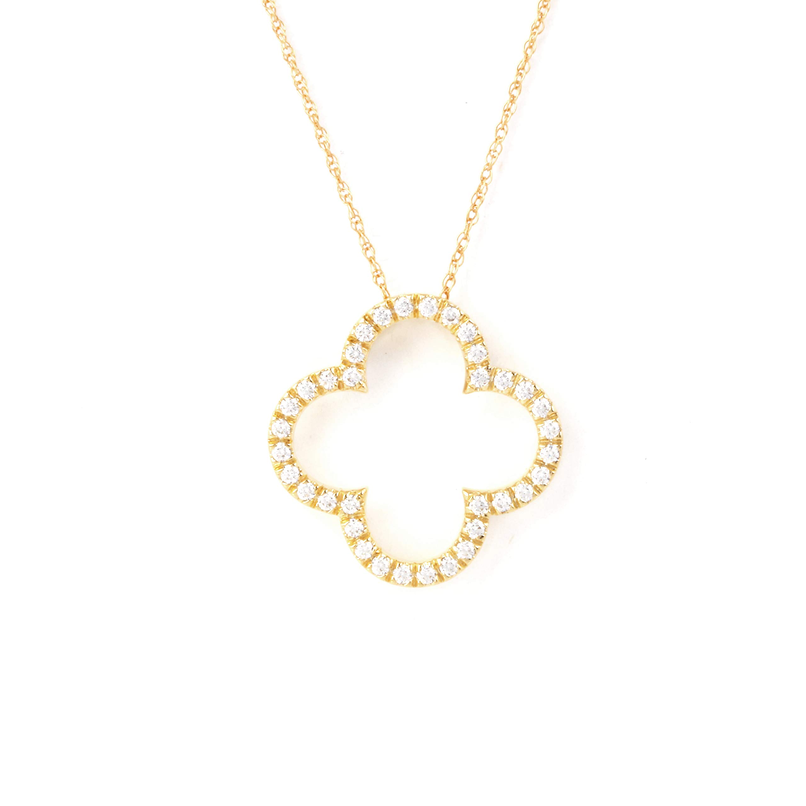 14K Gold Clover Shaped Diamond Pendant Necklace Gift for Women (I-J, I2)