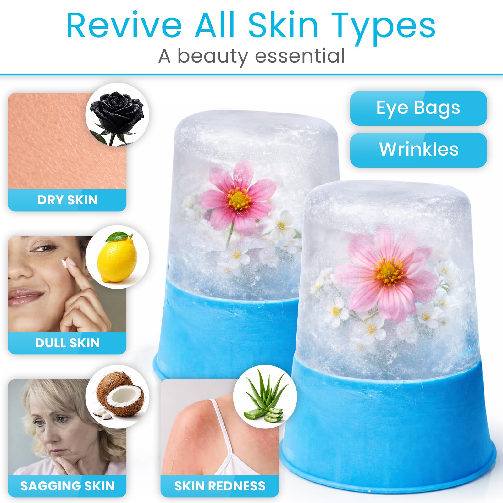 Arctic Flex Vasos de hielo y rodillo, herramienta portátil para glaseado facial, masajeador de silicona para el cuidado de la piel